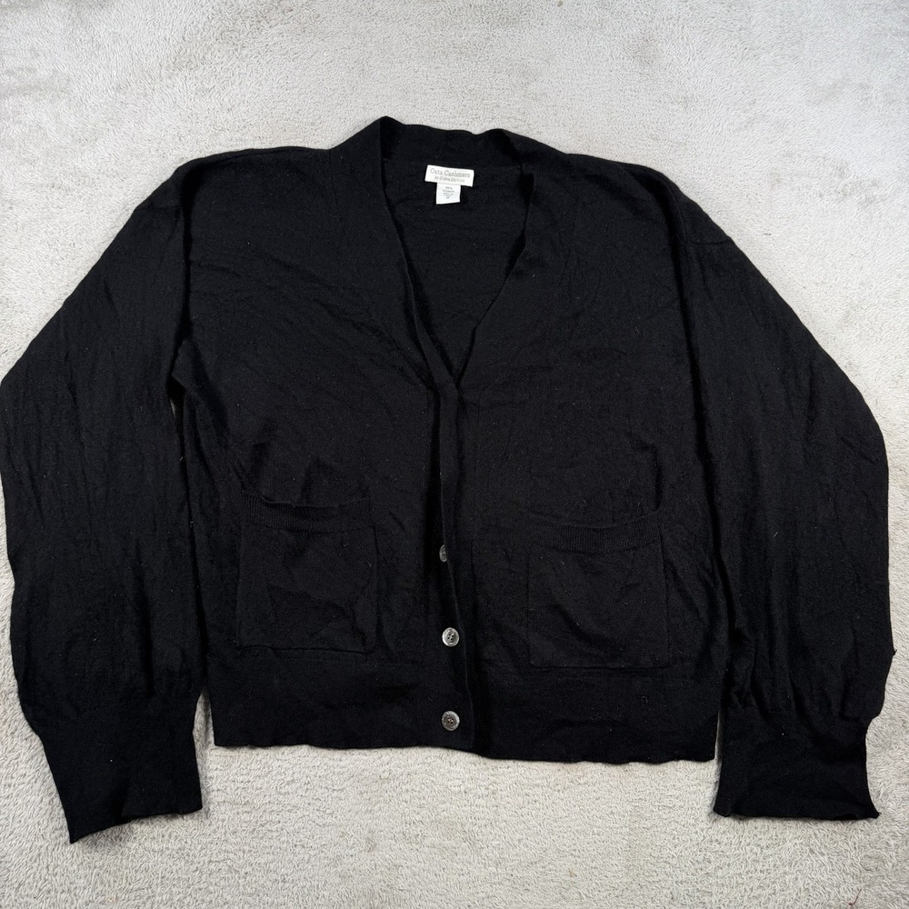 Oats Cashmere Cardigan Sweater Womens Medium Black 100% Button Debra Hayburn